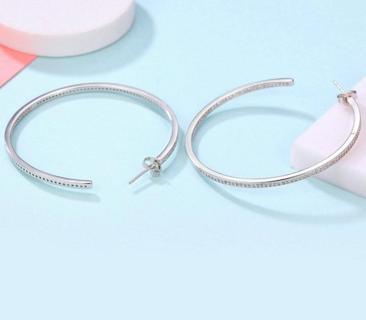 Silver Crystal Hoop Earrings
