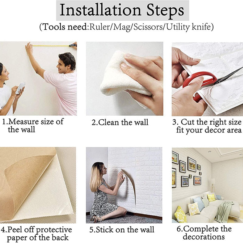 Marble Brick Wall Vinyl Decals- 10 PCs