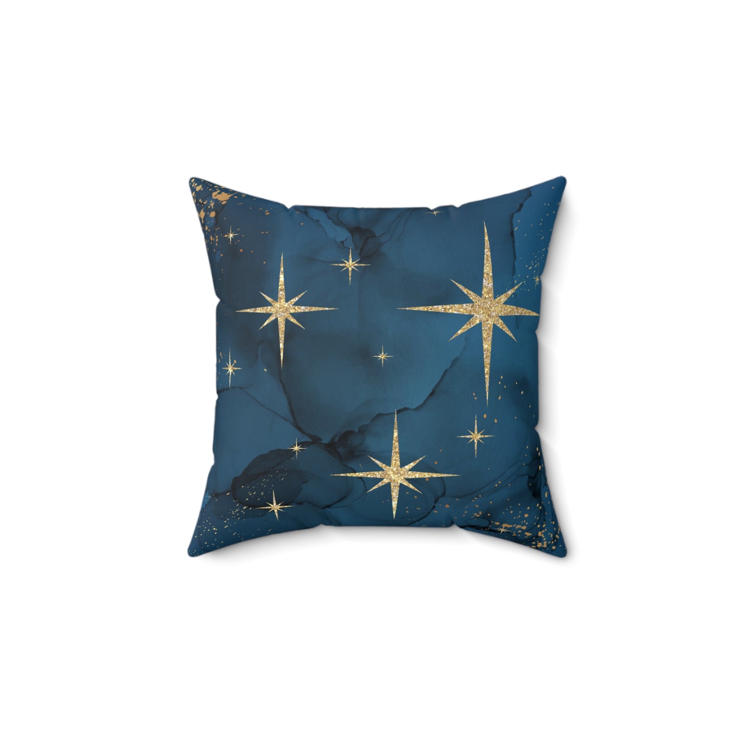 Blue Marble and Gold Spun Polyester Square Pillow