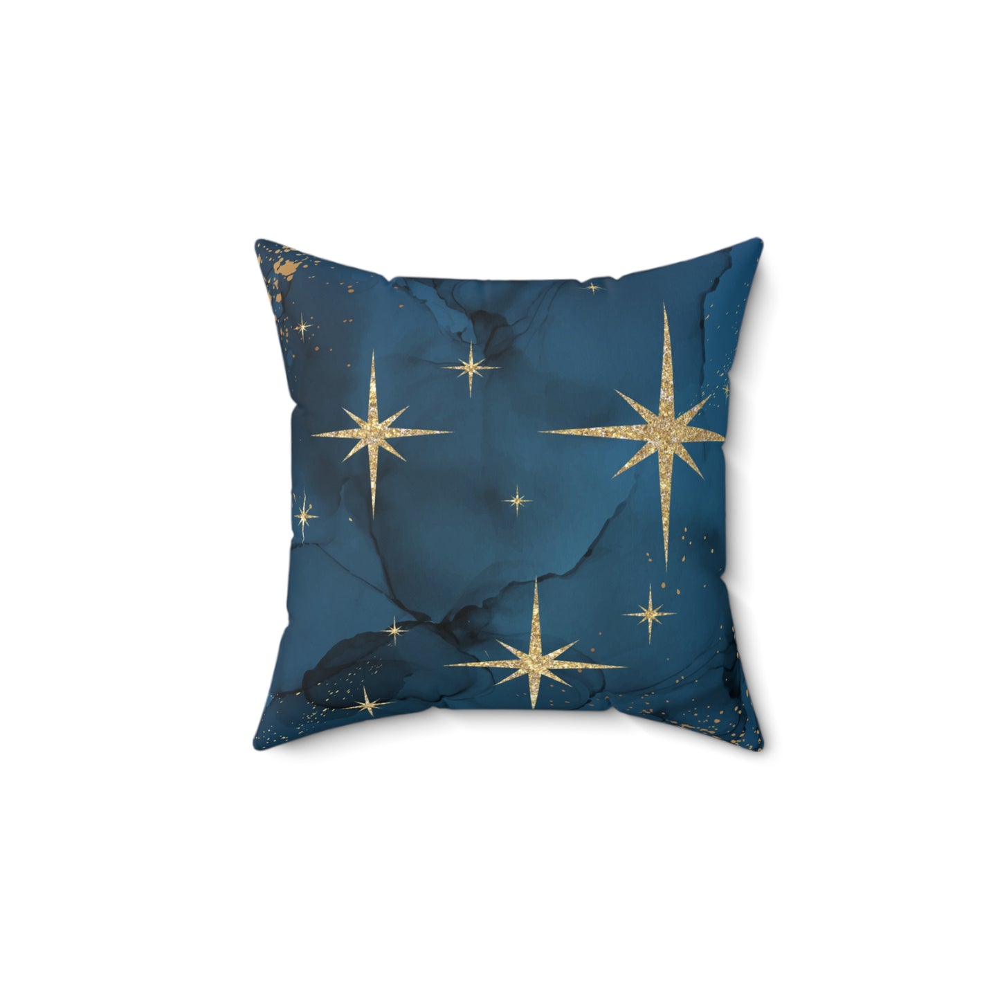 Blue Marble and Gold Spun Polyester Square Pillow