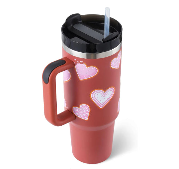 Hearts /Cheetah Print 40 Oz Tumbler With Straw