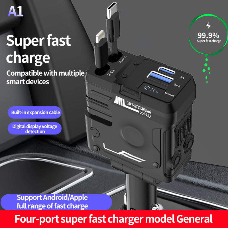 Retractable Four-in-one Car Charger