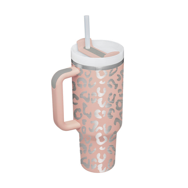 Hearts /Cheetah Print 40 Oz Tumbler With Straw