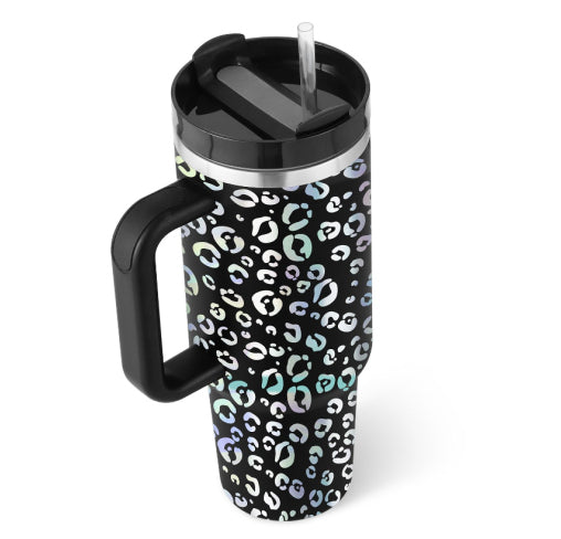 Hearts /Cheetah Print 40 Oz Tumbler With Straw