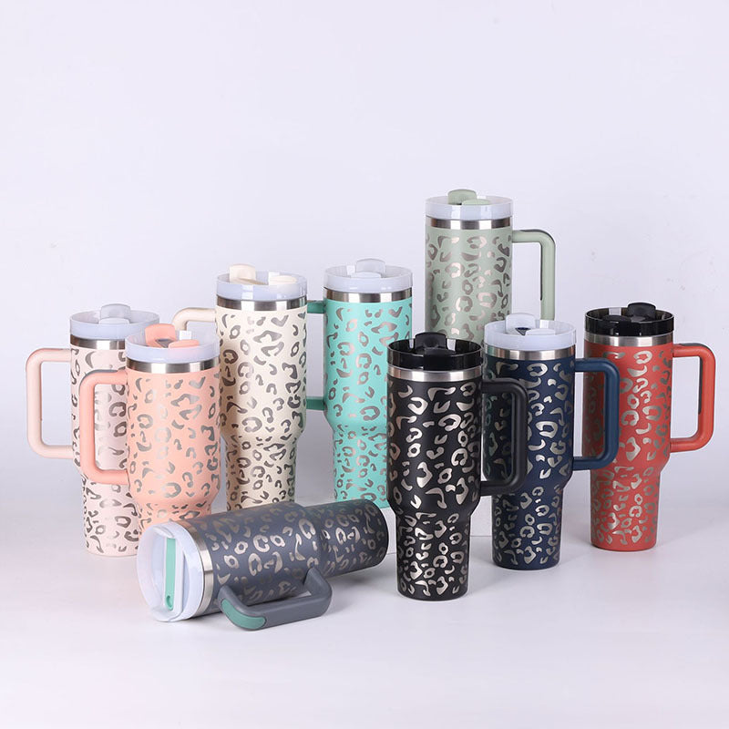 Solid Color 40 Oz Tumblers With Handle Straw