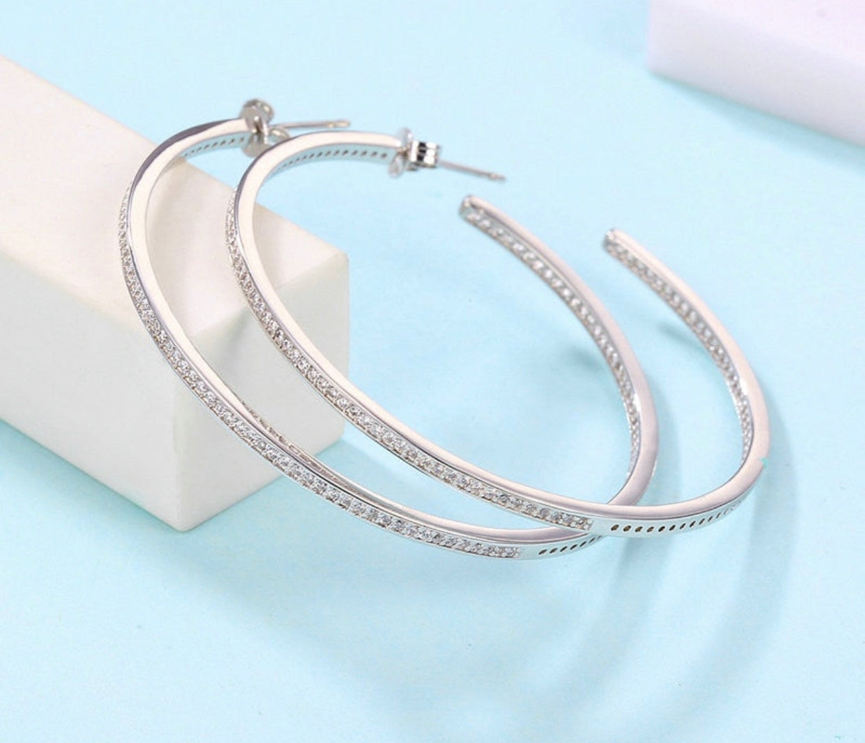 Silver Crystal Hoop Earrings