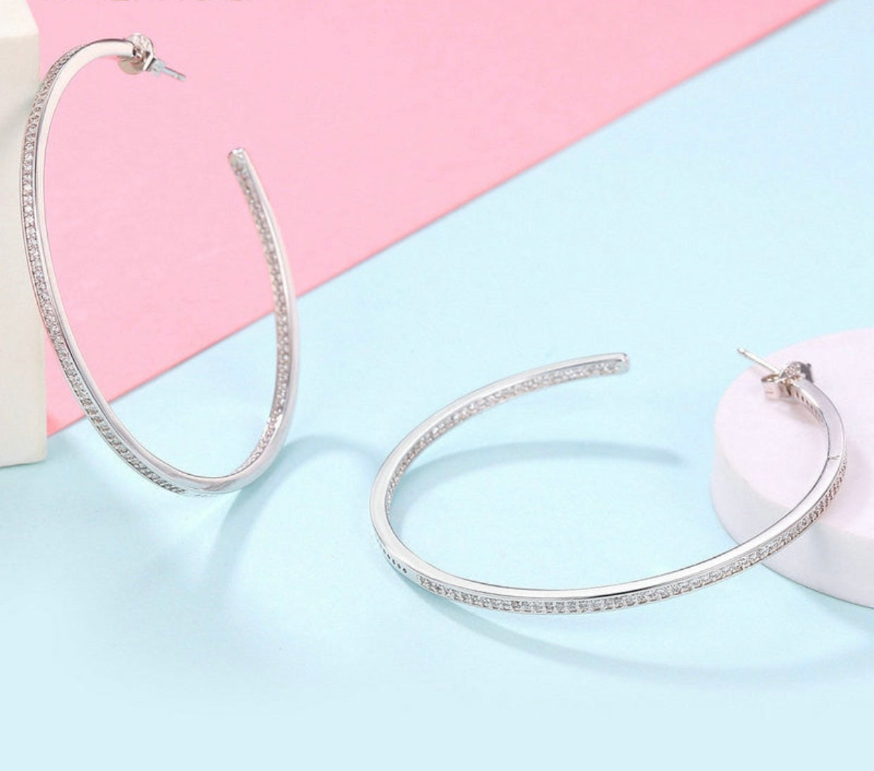 Silver Crystal Hoop Earrings