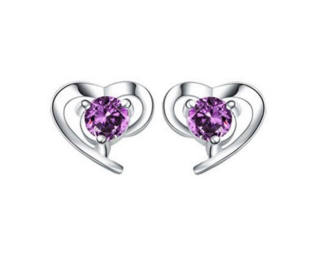 Heart Shaped Purple Rhinestone Earrings.