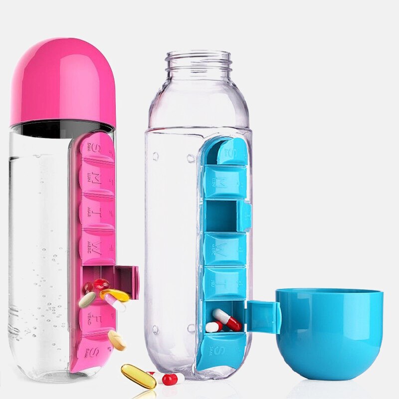 600Ml Water Bottle with Medicine Pills Organizer