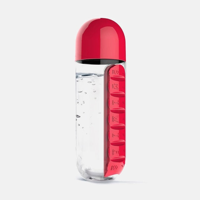 600Ml Water Bottle with Medicine Pills Organizer