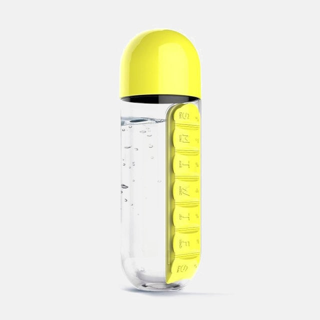 600Ml Water Bottle with Medicine Pills Organizer