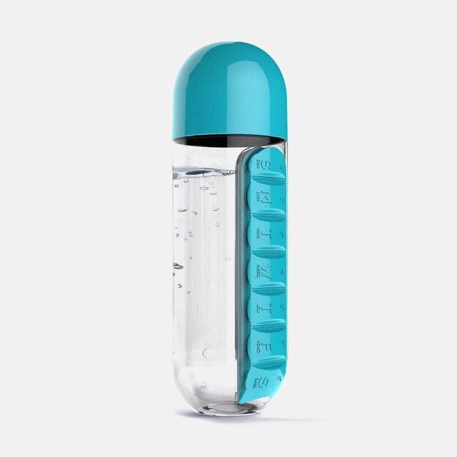 600Ml Water Bottle with Medicine Pills Organizer