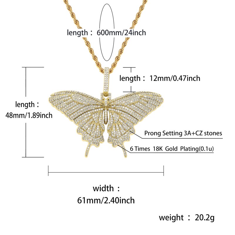 Full Cubic Zircon Butterfly Wings  Necklace/Charm