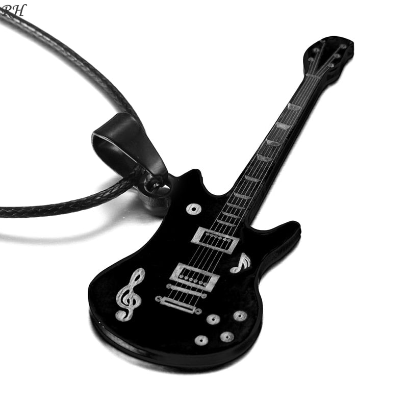 Black Luxury Stainless Steel Guitar Necklace