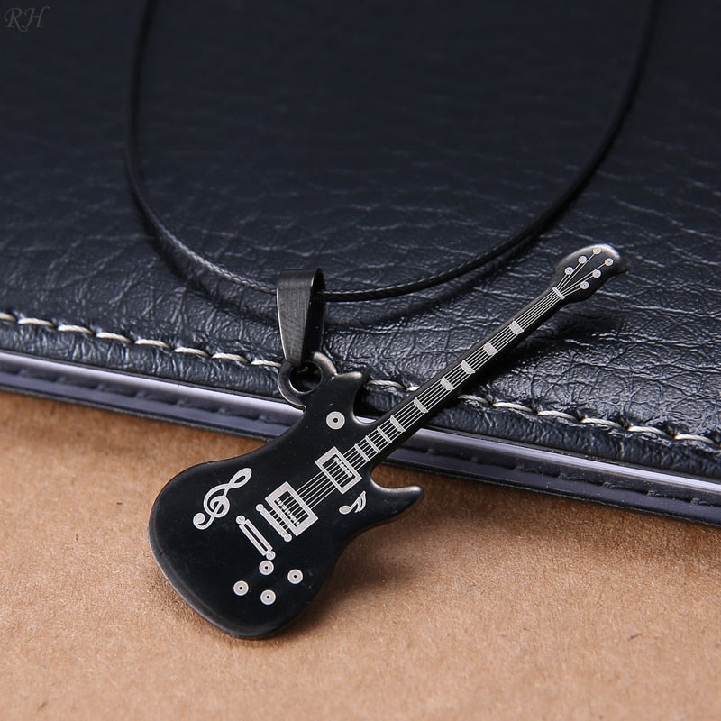 Black Luxury Stainless Steel Guitar Necklace