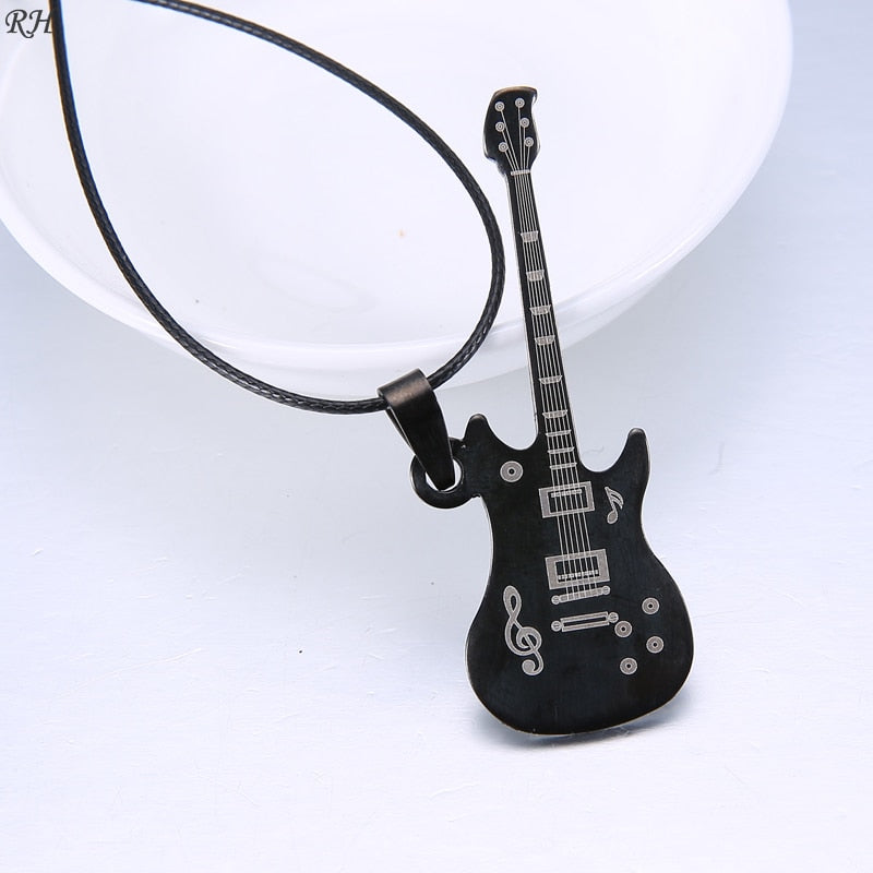 Black Luxury Stainless Steel Guitar Necklace