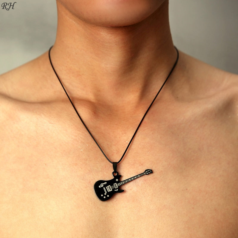 Black Luxury Stainless Steel Guitar Necklace