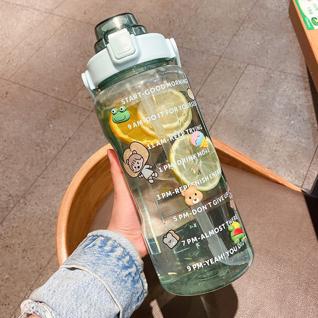 Clear Portable Straw Water Bottle With Stickers