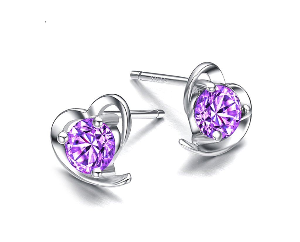 Heart Shaped Purple Rhinestone Earrings.