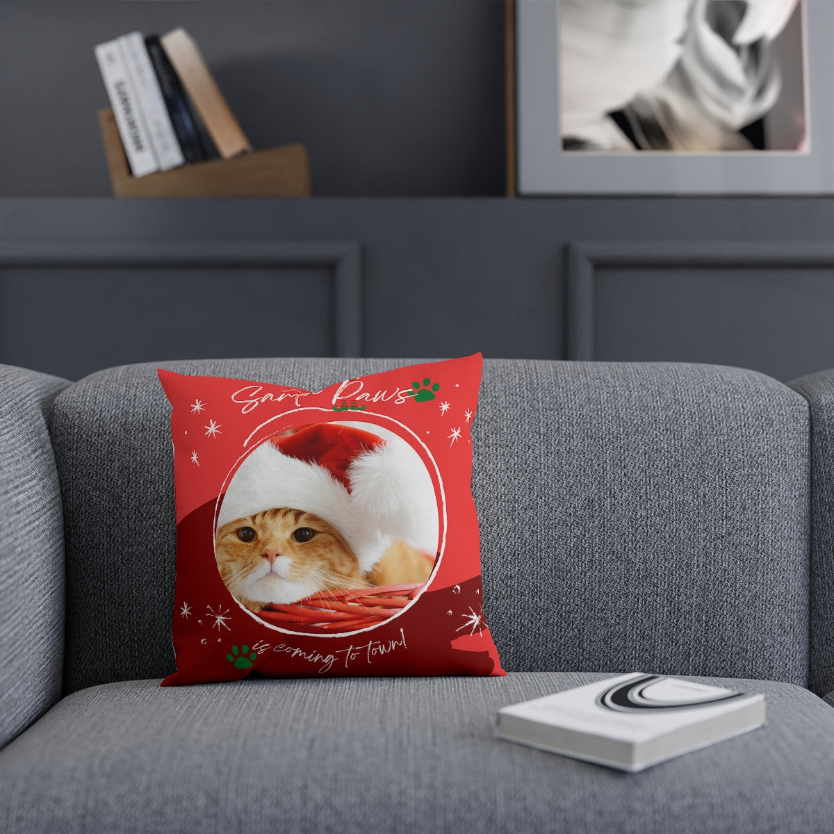 🎅 Santa Cat Paws 🐾 Cushion Pillow