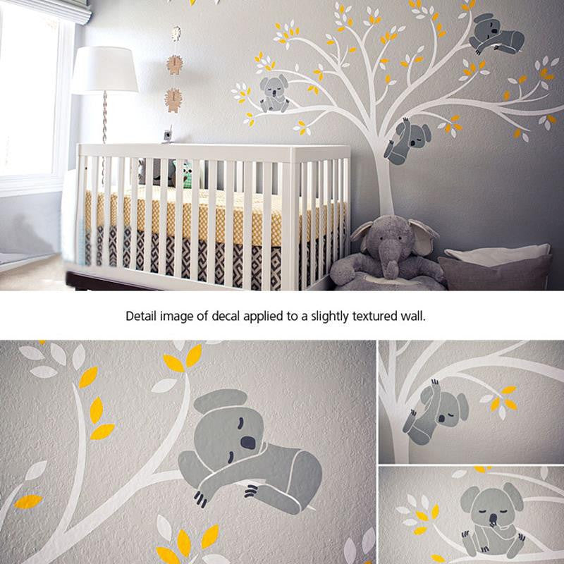 White Tree with Koala Family on Branches Wall Art Nursery.