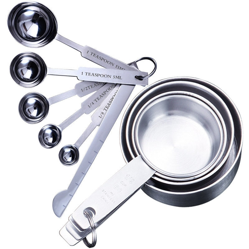 8/10Pcs Stainless Steel Measuring Cups and Spoons Deluxe Set.