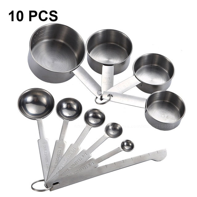 8/10Pcs Stainless Steel Measuring Cups and Spoons Deluxe Set.