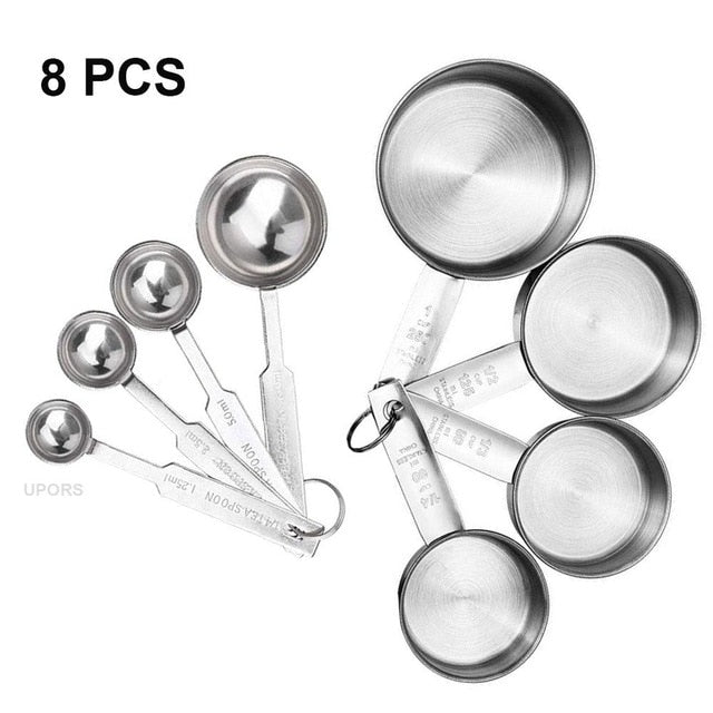 8/10Pcs Stainless Steel Measuring Cups and Spoons Deluxe Set.