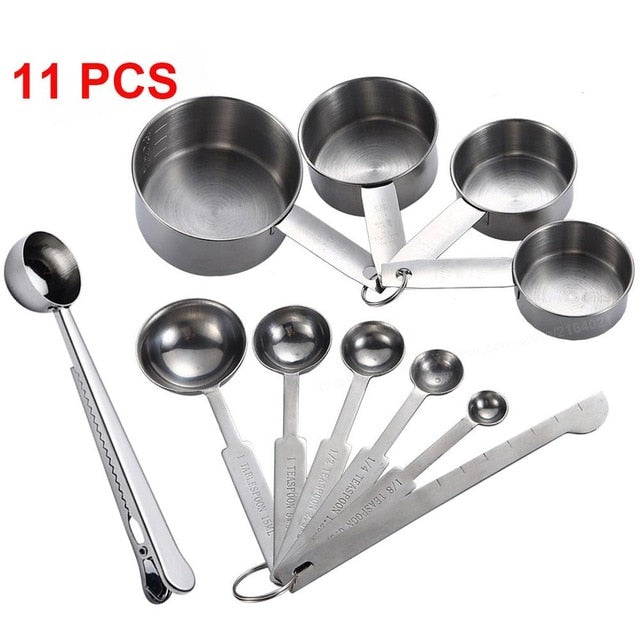 8/10Pcs Stainless Steel Measuring Cups and Spoons Deluxe Set.