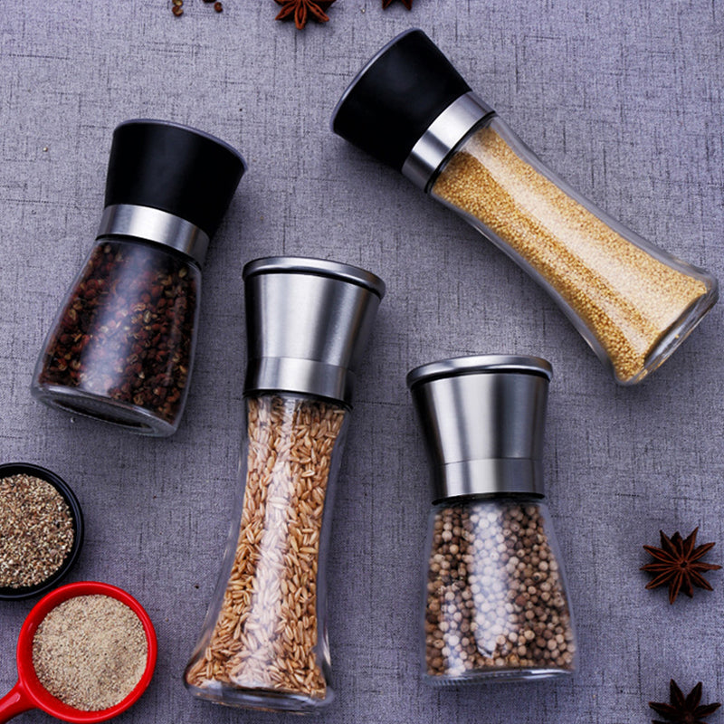 Stainless steel salt and pepper.