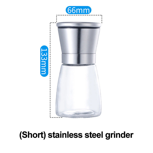 Stainless steel salt and pepper.