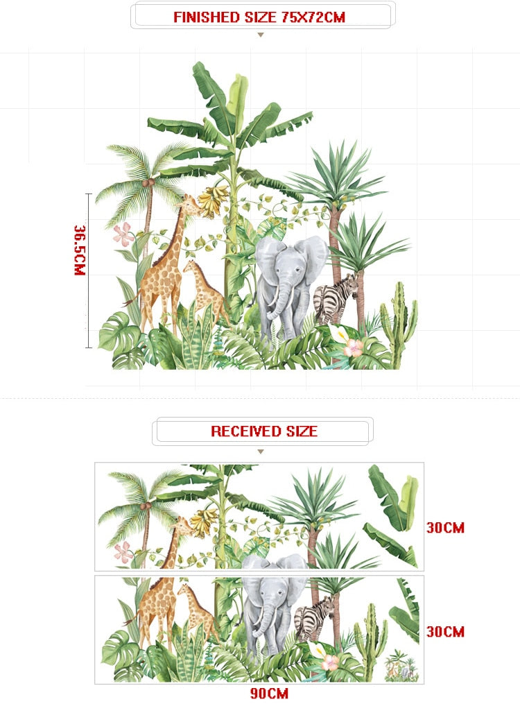 Tropical Rainforest Cartoon Animals Wall Stickers.