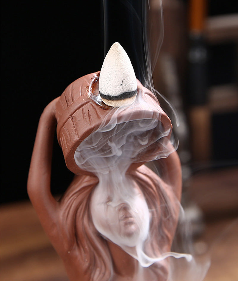 Ceramic Waterfall Mermaid Incense Holder