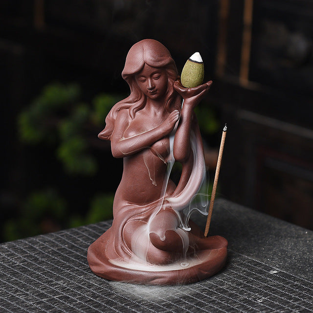 Ceramic Waterfall Mermaid Incense Holder