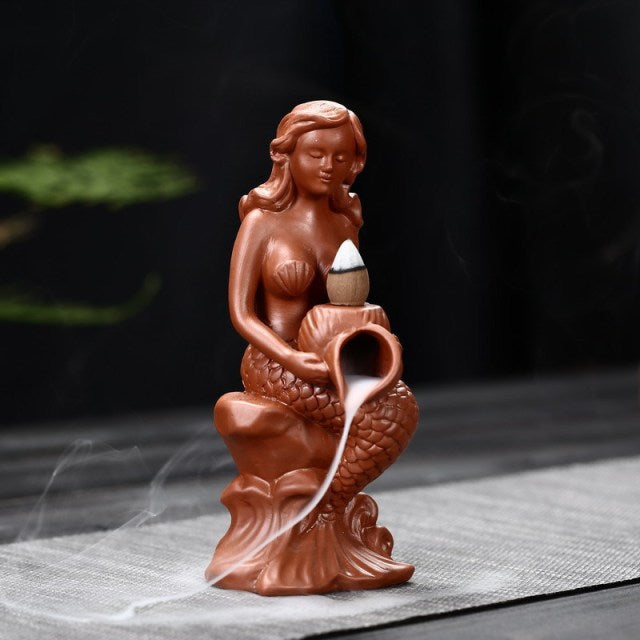 Ceramic Waterfall Mermaid Incense Holder