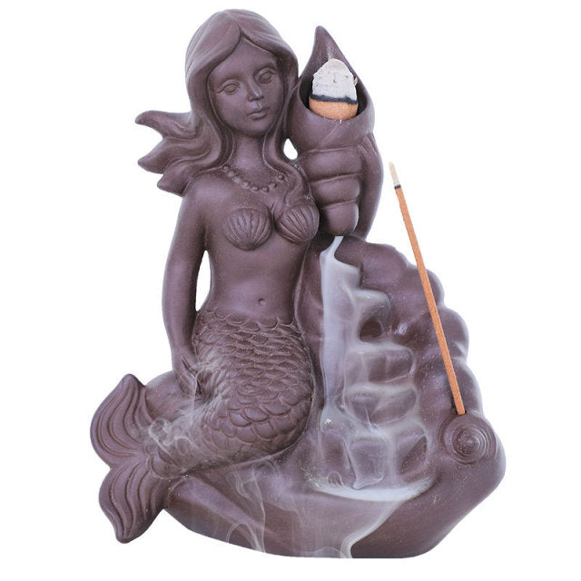 Ceramic Waterfall Mermaid Incense Holder