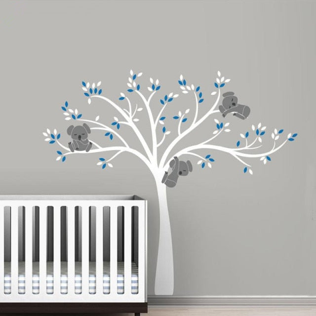 White Tree with Koala Family on Branches Wall Art Nursery.