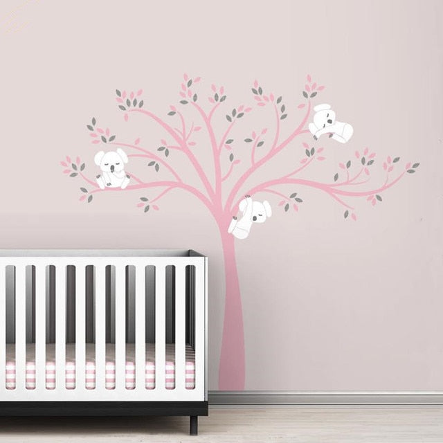 White Tree with Koala Family on Branches Wall Art Nursery.