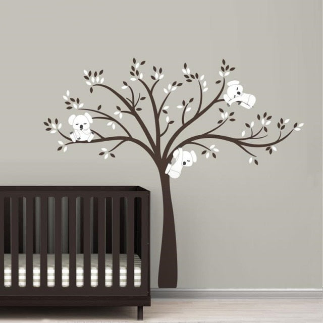 White Tree with Koala Family on Branches Wall Art Nursery.