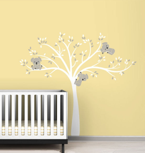 White Tree with Koala Family on Branches Wall Art Nursery.