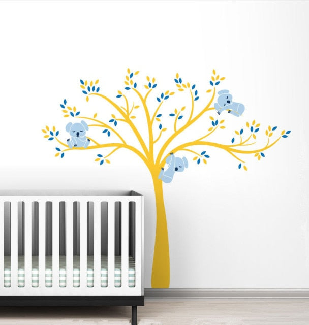 White Tree with Koala Family on Branches Wall Art Nursery.